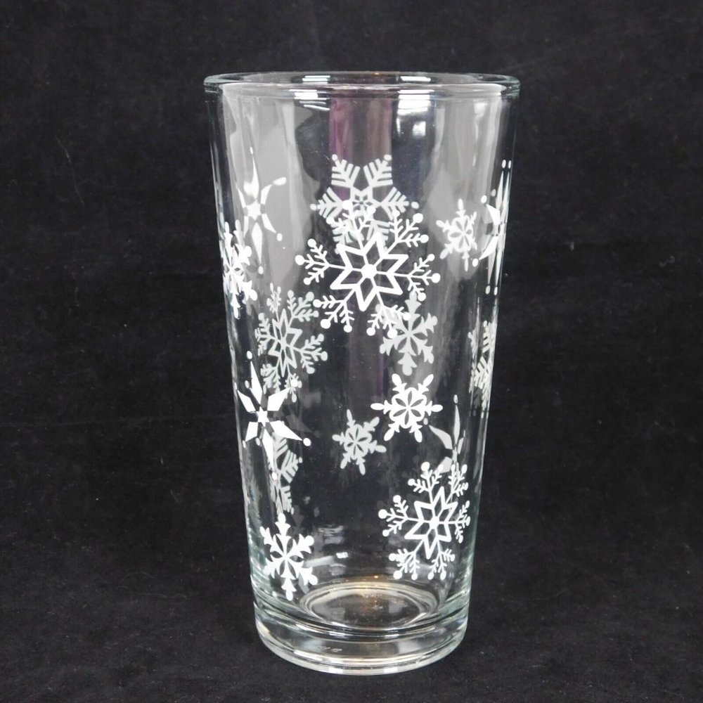 Lot of 2 KIG Indonesia 16 oz Glass Tumbler White Snowflake Pattern Vintage - Picture 6 of 11
